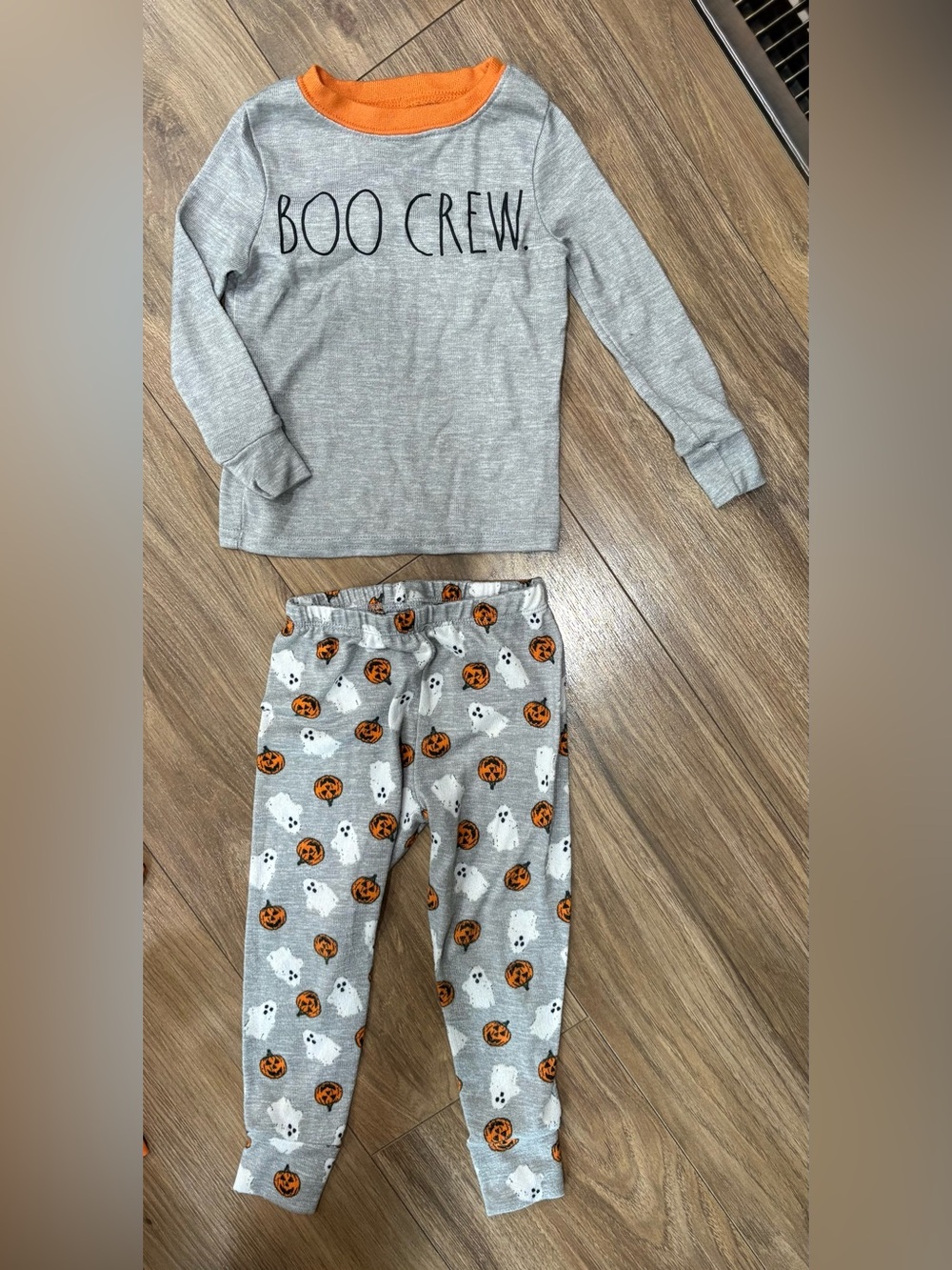 Rae Dunn Gray 'Boo Crew' Pajama Set with Orange Trim